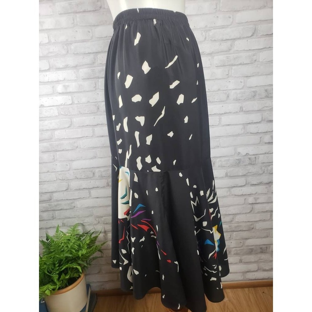 1980s Vintage Memphis Style Midi Trumpet Skirt‎ Abstract Floral Size 8